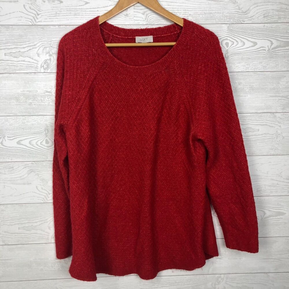 Ann Taylor LOFT Women's XL Long Sleeve Pullover Sweater Scoop Neck Solid Red